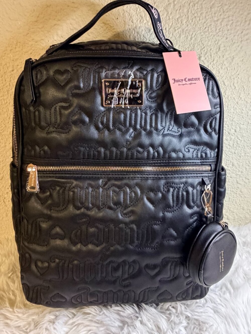 Juicy Couture Puffed Up Full Size Backpack Liquorice Black Logo Coin Purse NWT